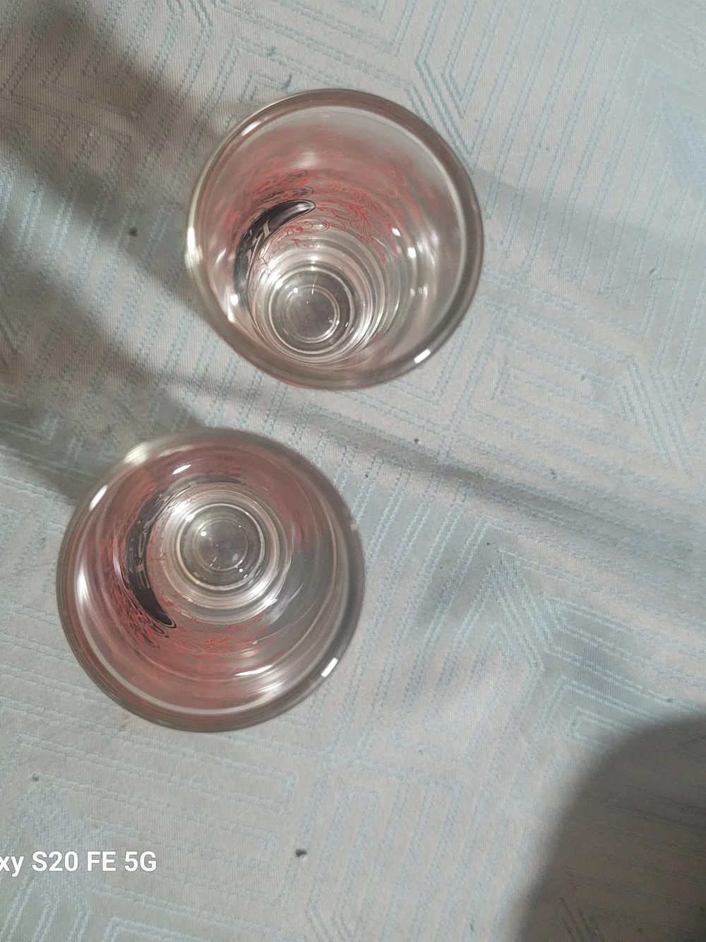 Tequila Rose Branded Clear Shot Glasses with Red Scroll Design - Set of 2